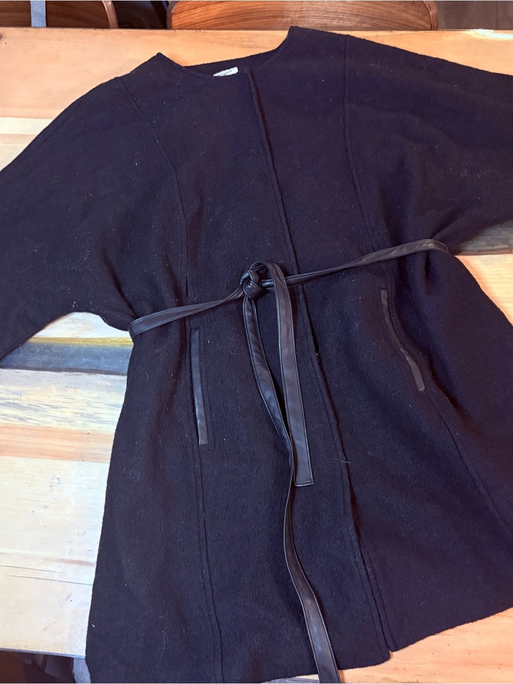 Tristan Black Wool-Blend Coat with Satin Lining